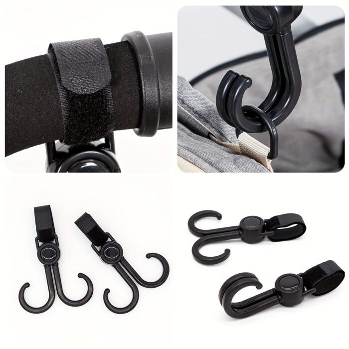 2Pcs-360? Rotating Multipurpose Stroller Hooks ? Durable Cart & Bike Hanger, Organizer Accessory For Parents, Travel Hook - Image 2