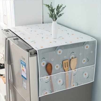 1/4Pcs Multifunctional Refrigerator Dust Cover With Pockets, Outdoor Camping, 128.02 X 52.07Cm, Fabric Appliance Top Cover, Modern Decorative Storage Organizer For Home & Kitchen Use
