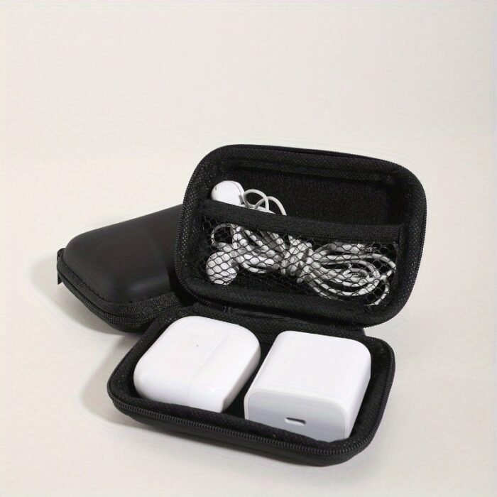 1Pc Portable Electronics Organizer Bag - Hard Shell Travel Case For Headphones, Charging Cables, Usb Charger - Plastic Mini Storage Pouch For Earbuds, Data Cables, Mobile Phone Accessories - Image 1