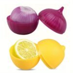 2Pcs Fruit & Vegetable Shaped Food Saver Set - Lemon & Onion Storage Containers, Freezer Safe, Hand Wash, No Electricity Needed, Multipurpose Kitchen Preservation Boxes