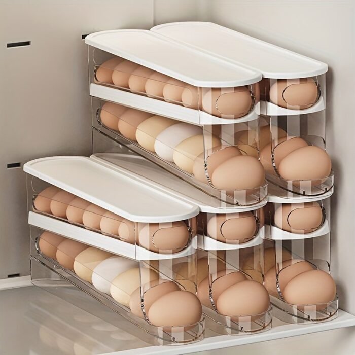 Clear Plastic Egg Storage Box, Space-Saving Rolling Design For Refrigerator Side Door, Durable Pvc, Battery-Free, Essential Kitchen Organizer - Image 2