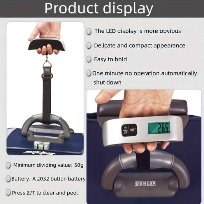 Portable Electronic Luggage Scale, Rechargeable Travel Suitcase Weigher, 36V Max Voltage, Basic Style, Plastic Material, 50Kg Capacity, With Led Display And Automatic Shut-Off - Image 2