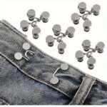 4-Button + 2-Bar Combo Set Adjustable Denim Belt Buckle Pins - Seamless Metal Jeans Fasteners, Women'S Pants Belt Tighteners, Snap Fastening Design, Universal Style - Silver, Fashionable Accessory|Adjustable Waistband|Metallic Finish