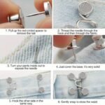 4-Button + 2-Bar Combo Set Adjustable Denim Belt Buckle Pins - Seamless Metal Jeans Fasteners, Women'S Pants Belt Tighteners, Snap Fastening Design, Universal Style - Silver, Fashionable Accessory|Adjustable Waistband|Metallic Finish - Image 7