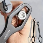 1Pc Multipurpose Black 5Mm Thick Torx Wrench, Adjustable Self-Tightening Dual-Head Spanner With 3-17Mm Adapters, Durable Steel Manual Tool For Automotive & Home Repairs