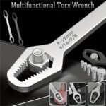 1Pc Multipurpose Black 5Mm Thick Torx Wrench, Adjustable Self-Tightening Dual-Head Spanner With 3-17Mm Adapters, Durable Steel Manual Tool For Automotive & Home Repairs - Image 5