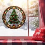 1Pc, Rv Window, Decorative Decals, Christmas Themed Decorations, Happy New Year, Christmas Tree And Blessing Candles, Non-Adhesive Window Decals, Home Decor Glass Decals, Rv Glass Decorations, Static Cling Glass Decals, Sun Catchers, Stained Glass Decals. - Image 4