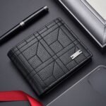 Men'S Sleek Black Faux Leather Wallet - Compact High-Capacity Design With Multiple Card Slots, Textured Geometric Pattern & Star Clasp, Perfect For Business Professionals, Professional Accessory | Elegant Metallic Clasp | Durable Wallet - Image 9