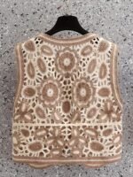 Elegant Bohemian Women'S Sleeveless V-Neck Vest - Chic Geometric Crochet Pattern, Lightweight Acrylic, Semi-Sheer Summer Casual Cover-Up, Hand Wash Only, Breathable Coverup, Intricate Craftsmanship, Beach Coverup, Boho Fashion, Delicate Weave, Sheer Top, Fashion Women - Image 3