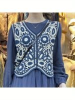 Women'S Bohemian Geometric-Patterned Sleeveless Vest - V-Neck, Lightweight Acrylic Fabric, Casual Summer Style With Hollow Detail, Perfect For Beach Or Casual Attire - Image 4