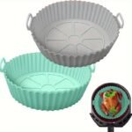 1Pc 8-Inch Reusable Air Fryer With Silicone Lining - Easy To Clean, Non-Stick Oven And Microwave Safe, Ideal For Home Cooking And Baking, Air Fryer Accessories - Image 2