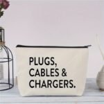 Charger & Cable Organizer Pouch With "Plugs Cables & Chargers" Print - Durable Fabric Storage Bag For Electronics Accessories, Home Office Travel Accessories Organizer, Zippable Closure - Image 2