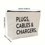 Charger & Cable Organizer Pouch With "Plugs Cables & Chargers" Print - Durable Fabric Storage Bag For Electronics Accessories, Home Office Travel Accessories Organizer, Zippable Closure - Image 4