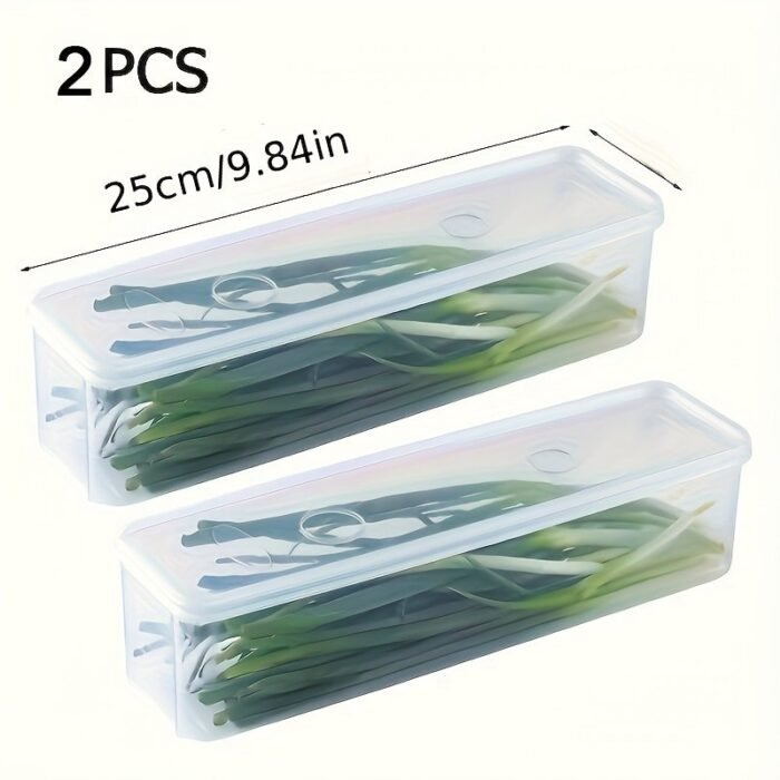 2Pcs Pe Plastic Fresh Vegetable Storage Containers - 24.99Cm Fridge Organizer Boxes For Cilantro, Green Onions, Mint - Durable Sealed Kitchen Storage Bins, Vegetable Storage Solution|Sleek Plastic Box|Secure Sealing Lid, Vegetable Storage Containers - Image 3