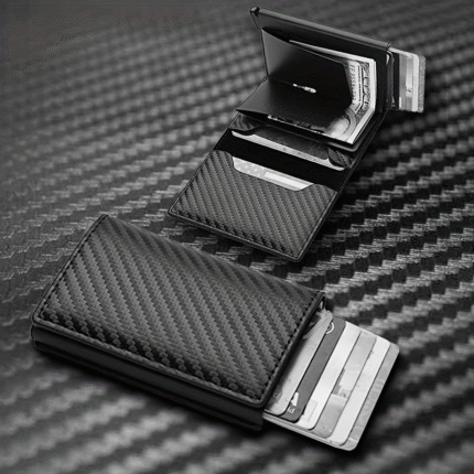 1Pc Men'S Ultra-Slim Business Style Wallet - Compact Black Faux Leather With Aluminum Card Holder, Lightweight & Versatile For Travel, Camping, And Daily Use