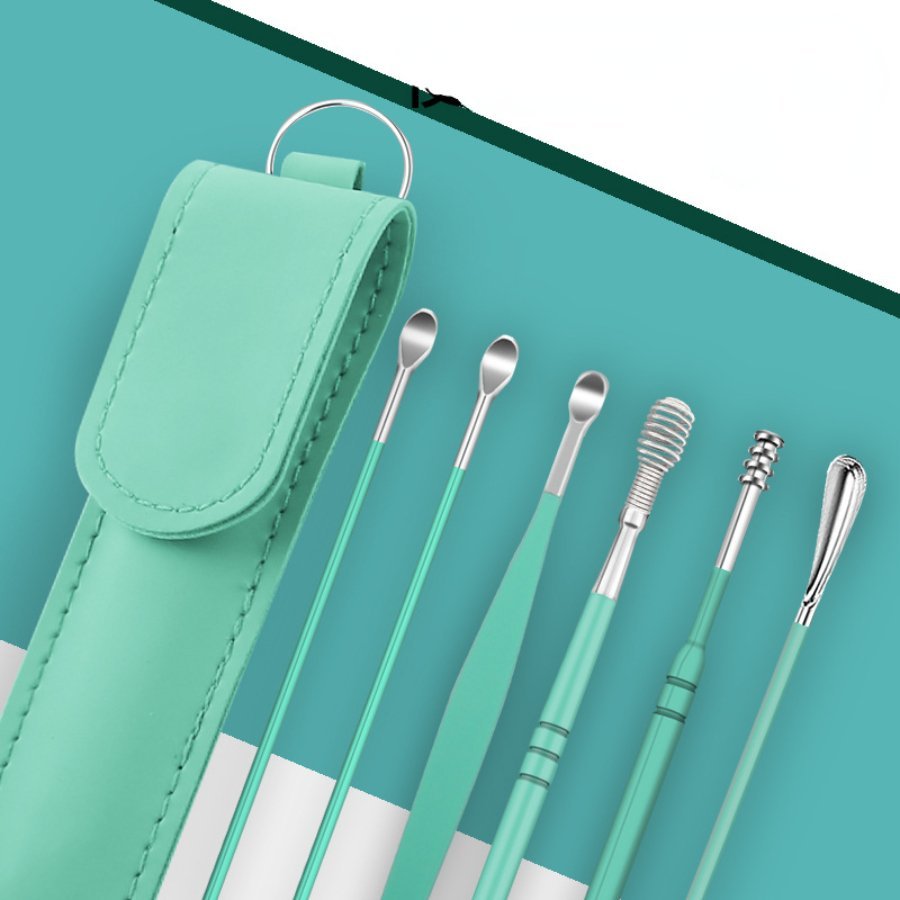 product-1d14c6c0294-f31bc535-1af1-46d1-a078-a9b68c5ef0da_900x900.jpeg 6Pcs Stainless Steel Ear Wax Removal Kit With Spiral Design - Includes Key Ring, Faux Leather Case & Cleaning Brush - Odorless, Battery-Free Ear Care Set, Ear Wax Removal Tool - Image 1