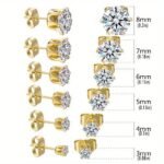 Sparkling Titanium Steel Earrings, 316 Hypoallergenic Stainless Steel Six-Prong Aaa Synthetic Zirconia Studs, 18K Gold-Plated Soft Ear Bone Clasp Jewelry - Image 11