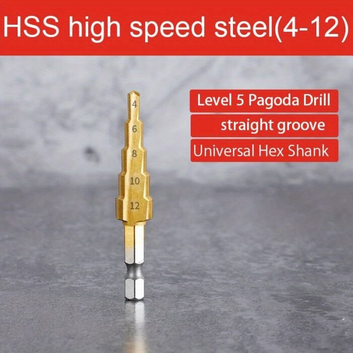 1Pc Newshark 4-12/20/32Mm Hss Titanium Coated Step Drill Bit - Hex Shank, Golden Metal Construction, Anti-Rust Coating For Wood & Metal Drilling, Precision Hole Cutting Tool For Diy & Professional Use, Professional Drilling | Antirust Tool | Highspeed Steel - Image 3