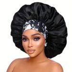 1Pc Extra Large Satin Bonnets For Sleeping, Hair Bonnets For Women Braids Curly Straight Hair, Hair Cap With Floral Pattern Wide Elastic Band - Image 7