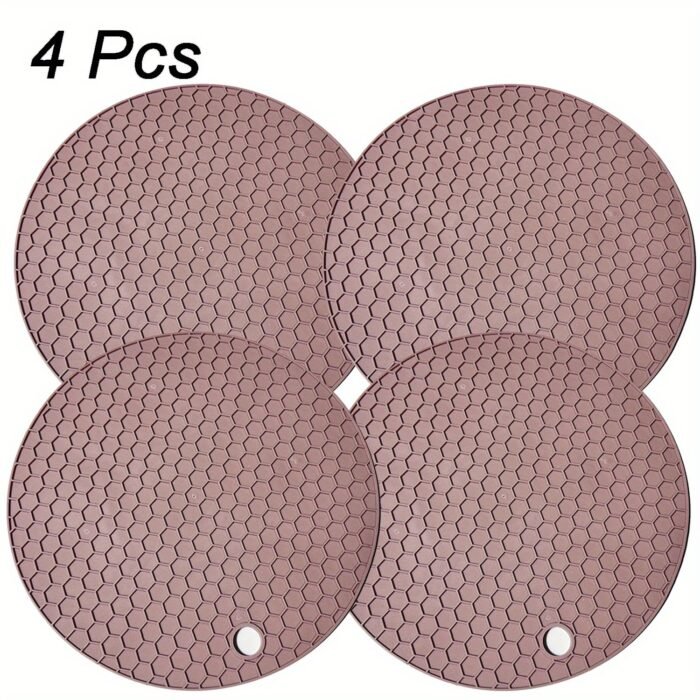 1/4Pcs Round Honeycomb Silicone Placemat 17.02 Cm, Heat Insulation Pad, Non-Slip Pot Holder, Easy To Clean And High Temperature Resistant Table Mat, Tabletop Protection, Home Kitchen Dining Table Decor - Image 17
