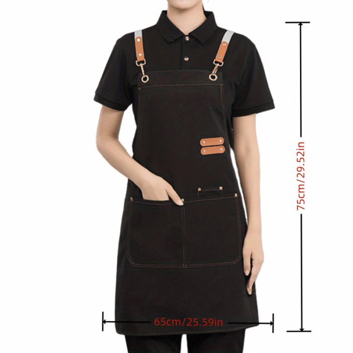 1Pc Canvas Dining Apron With Pockets, Perfect For Coffee Bars, Restaurants, Milk Tea Shop Flower Shop Coffee Baker Waist Overalls For Women - Image 7