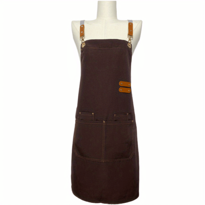 1Pc Canvas Dining Apron With Pockets, Perfect For Coffee Bars, Restaurants, Milk Tea Shop Flower Shop Coffee Baker Waist Overalls For Women - Image 9