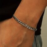 1Pc Men'S Minimalist Stainless Steel Silvery Chain Bracelet Hip Hop Punk Style Fashionable Popular Jewelry Gift Party - Image 5