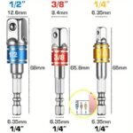 3Pcs Impact Socket Adapter Set With Color Coding - 1/4", 3/8", 1/2" Hex Shank, Cordless Power Drill Compatible, Durable Alloy Construction, Square Power Drill, Extension Set - Image 2