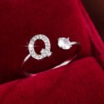 Fashionable 26 English Letters Four-Prong Synthetic Synthetic Zirconia Open Adjustment Ring - Image 53