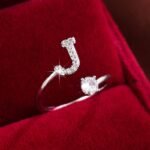 Fashionable 26 English Letters Four-Prong Synthetic Synthetic Zirconia Open Adjustment Ring - Image 48