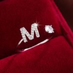 Fashionable 26 English Letters Four-Prong Synthetic Synthetic Zirconia Open Adjustment Ring - Image 5