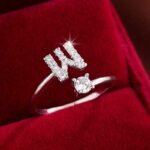 Fashionable 26 English Letters Four-Prong Synthetic Synthetic Zirconia Open Adjustment Ring - Image 59