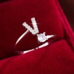 Fashionable 26 English Letters Four-Prong Synthetic Synthetic Zirconia Open Adjustment Ring - Image 58