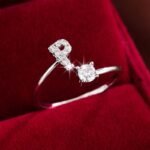 Fashionable 26 English Letters Four-Prong Synthetic Synthetic Zirconia Open Adjustment Ring - Image 52