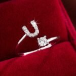 Fashionable 26 English Letters Four-Prong Synthetic Synthetic Zirconia Open Adjustment Ring - Image 57