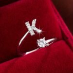 Fashionable 26 English Letters Four-Prong Synthetic Synthetic Zirconia Open Adjustment Ring - Image 49
