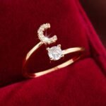 Fashionable 26 English Letters Four-Prong Synthetic Synthetic Zirconia Open Adjustment Ring - Image 15