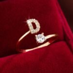 Fashionable 26 English Letters Four-Prong Synthetic Synthetic Zirconia Open Adjustment Ring - Image 17