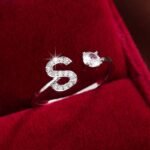 Fashionable 26 English Letters Four-Prong Synthetic Synthetic Zirconia Open Adjustment Ring - Image 55