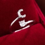Fashionable 26 English Letters Four-Prong Synthetic Synthetic Zirconia Open Adjustment Ring - Image 41