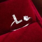 Fashionable 26 English Letters Four-Prong Synthetic Synthetic Zirconia Open Adjustment Ring - Image 9