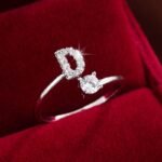 Fashionable 26 English Letters Four-Prong Synthetic Synthetic Zirconia Open Adjustment Ring - Image 42