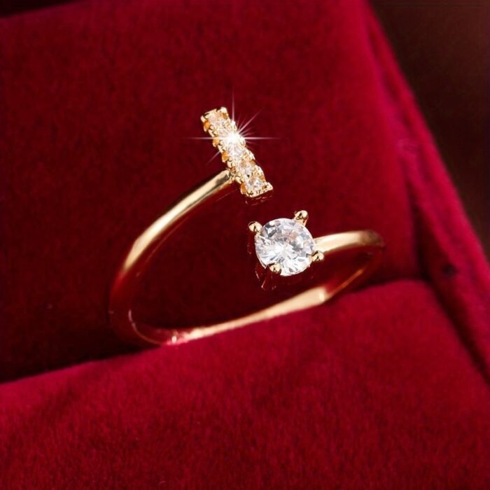 Fashionable 26 English Letters Four-Prong Synthetic Synthetic Zirconia Open Adjustment Ring - Image 23