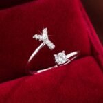 Fashionable 26 English Letters Four-Prong Synthetic Synthetic Zirconia Open Adjustment Ring - Image 61