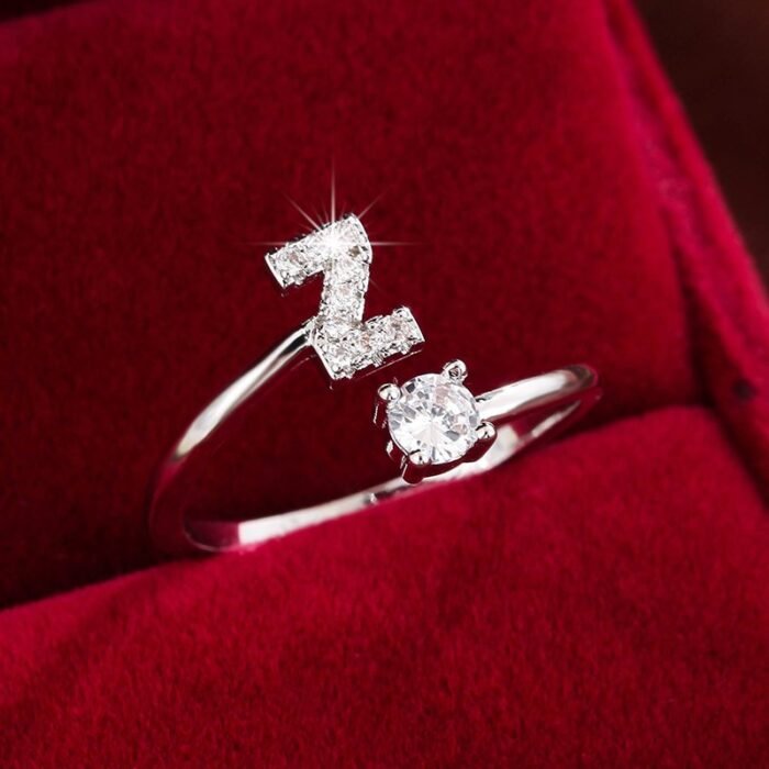 Fashionable 26 English Letters Four-Prong Synthetic Synthetic Zirconia Open Adjustment Ring - Image 62