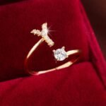 Fashionable 26 English Letters Four-Prong Synthetic Synthetic Zirconia Open Adjustment Ring - Image 37