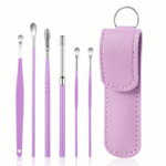 6Pcs Stainless Steel Ear Wax Removal Kit With Spiral Design - Includes Key Ring, Faux Leather Case & Cleaning Brush - Odorless, Battery-Free Ear Care Set, Ear Wax Removal Tool - Image 5