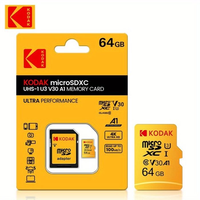The Kodak High-Speed U3 Micro Tf Includes Sd Adapters Of 32G, 64G, 128G, And 256G. The Uhs-I Provides Excellent Value And Is Ideal For High-Speed Tf Storage At 4K/120Fps, Making It Compatible With Smartphones, Camera Storage, Action Cameras, Car Audio, And More. - Image 5