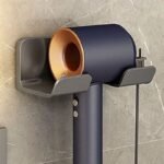1Pc Hair Dryer Holder With Plug Hook, Wall Mounted Punch Free Bathroom Shortage Rack, Styling Tool Organizer For Easy Access And Convenience - Image 3