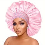 1Pc Extra Large Satin Bonnets For Sleeping, Hair Bonnets For Women Braids Curly Straight Hair, Hair Cap With Floral Pattern Wide Elastic Band - Image 5